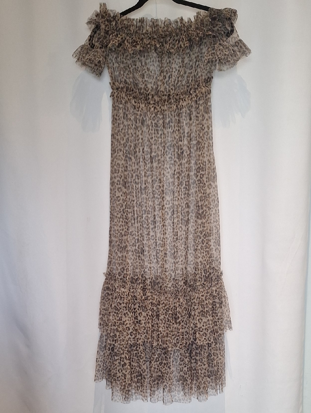 REHAB Sheer Leopard Print Off-Shoulder Maxi Dress Size S/M